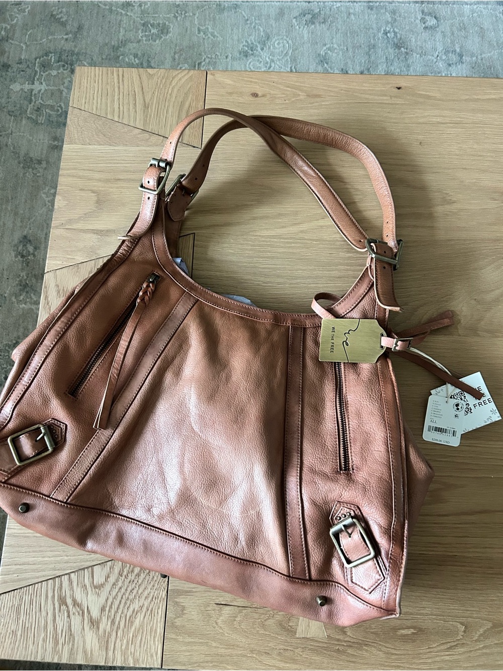 NWT Free People Emery Winged Tote Bag Saddle - Picture 5 of 10